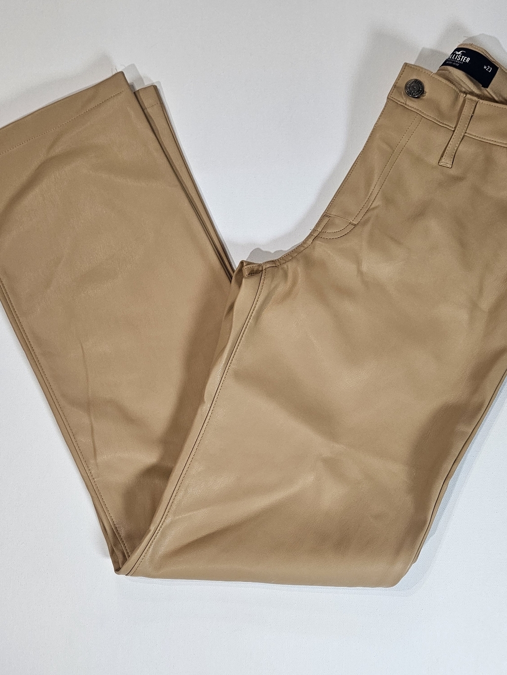 Hollister High Rise Vegan Leather Dad Pants Womens Size 00 Beige Straight Leg